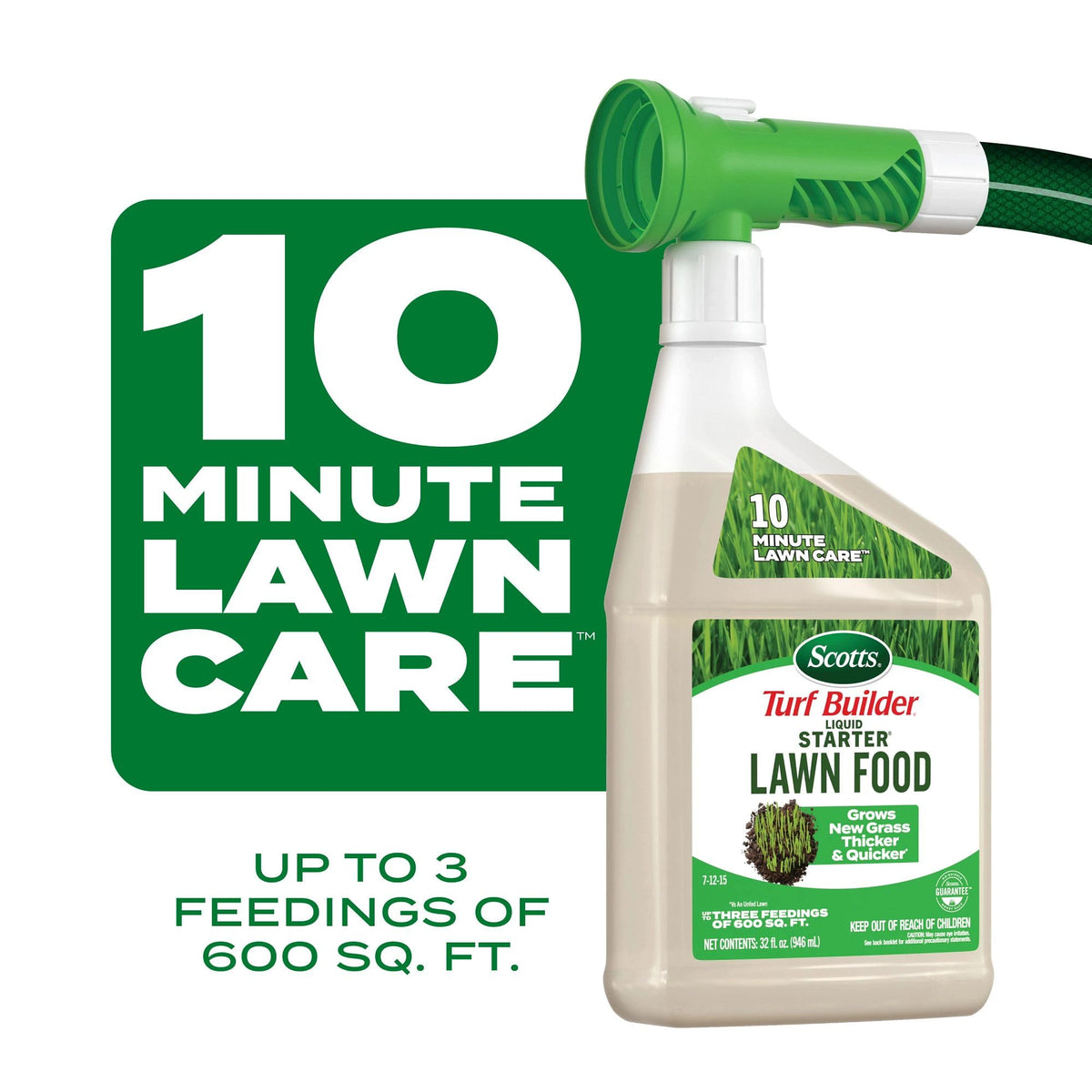 Scotts Liquid Starter Lawn Food label illustrating 7-12-15 nutrients for early growth