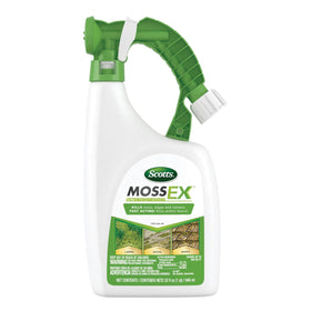 Scotts MossEx 3-in-1 bottle connected to hose for easy, quick applications