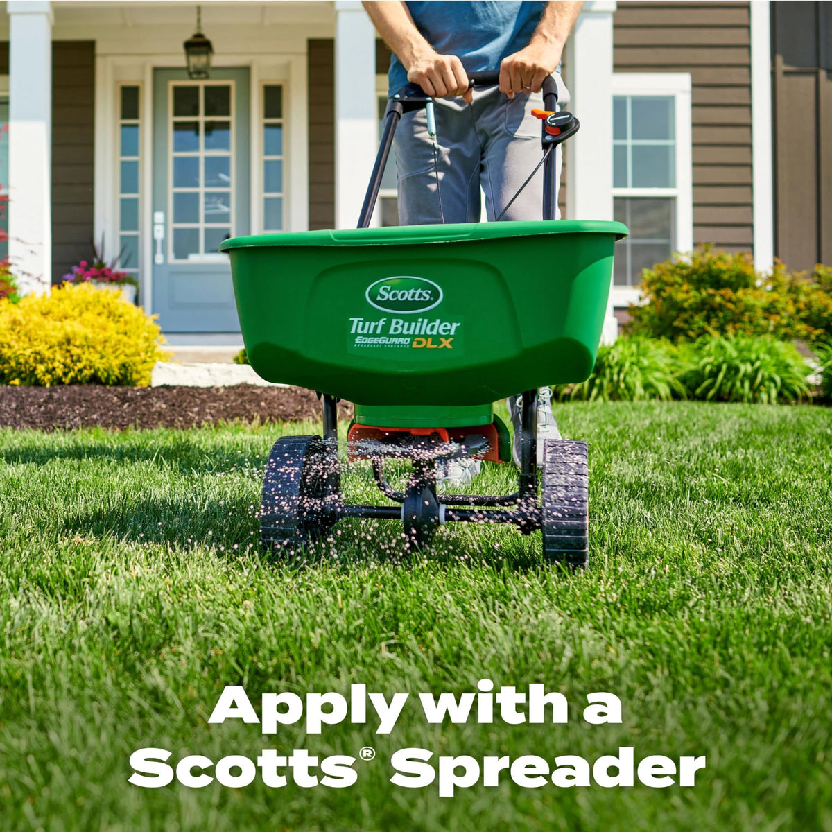 Not stain guarantee badge highlighted on Scotts fertilizer packaging