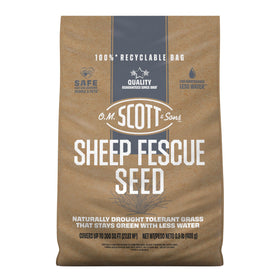 Scotts O.M. Sheep Fescue Seed bag front view highlighting drought-tolerant lawn option
