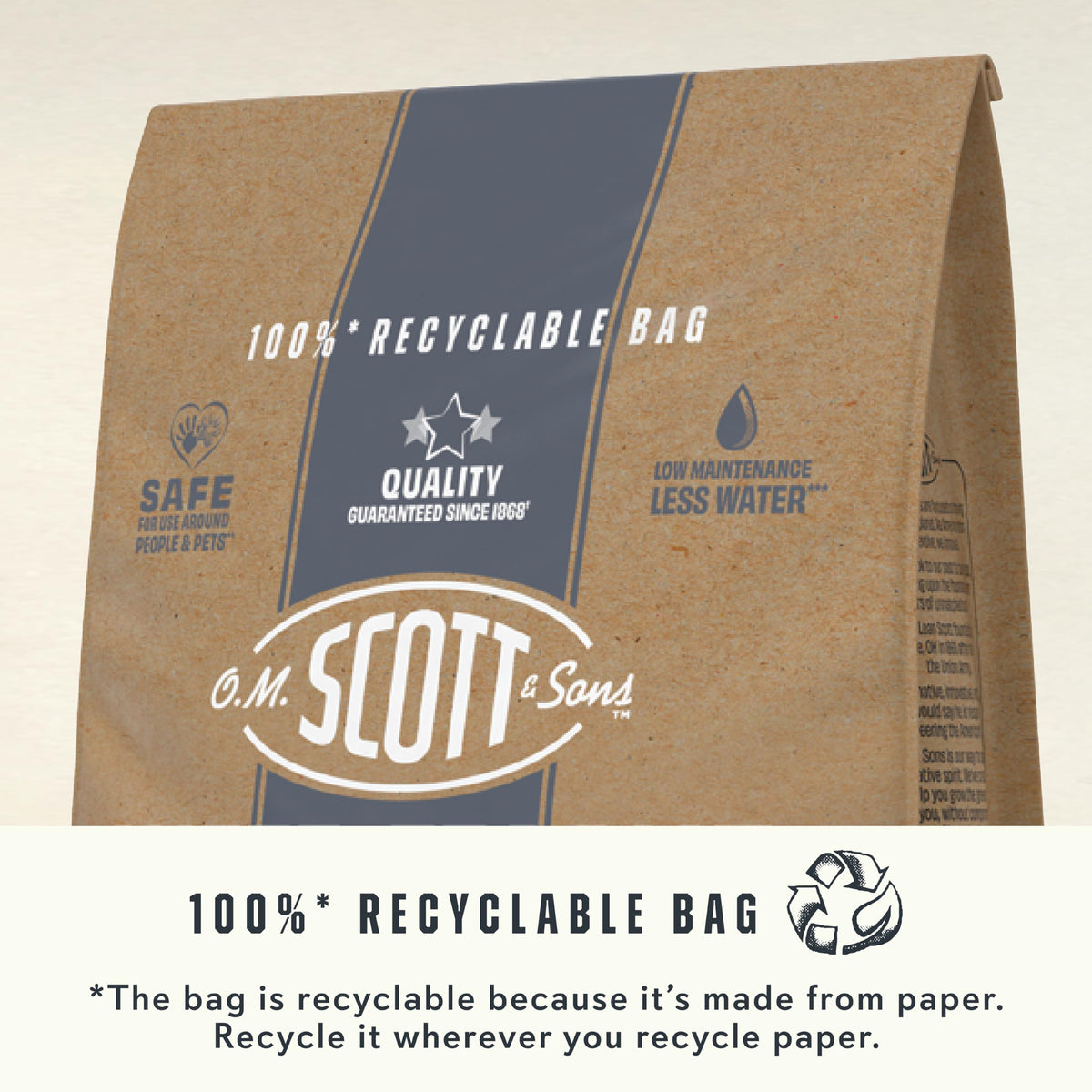 Scotts paper bag ready for curbside recycling after seeding