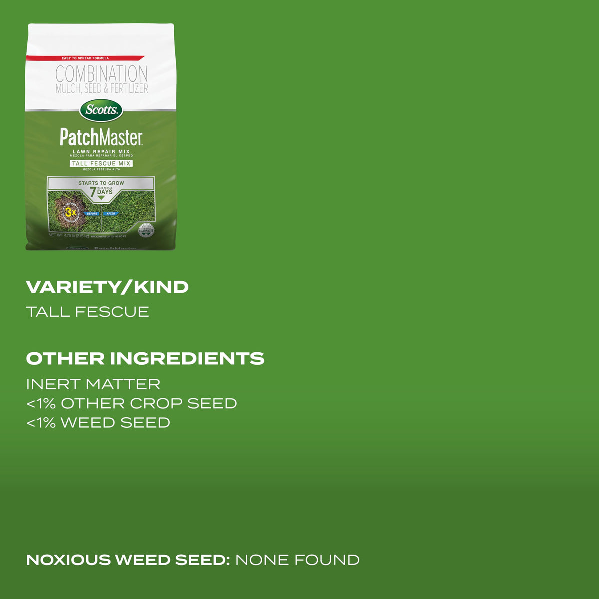 Scotts PatchMaster feeds up to 6 weeks to thicken patches and improve texture