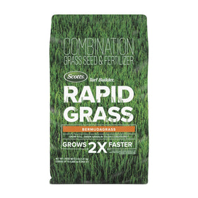 Scotts Turf Builder Rapid Grass Bermudagrass bag ready for spring lawn establishment.
