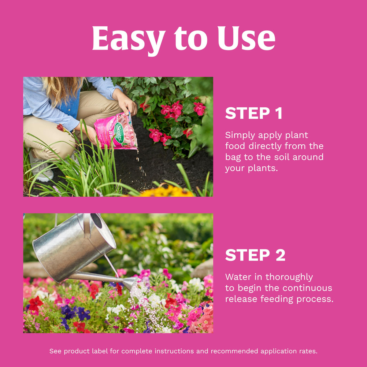 Scotts Rose & Bloom product label notes two-month feeding cycle