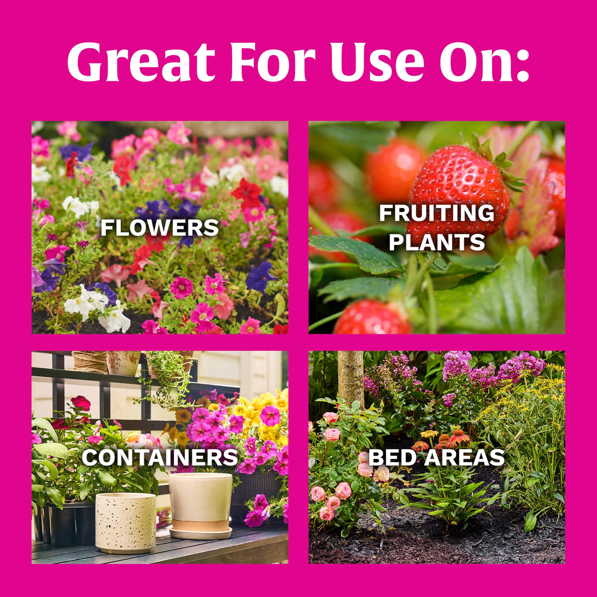 Scotts Super Bloom for flowering plants boosts blooms in outdoor gardens.