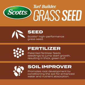 Scotts Turf Builder Grass Seed High Traffic Mix seeds close-up emphasizing spring or fall readiness.