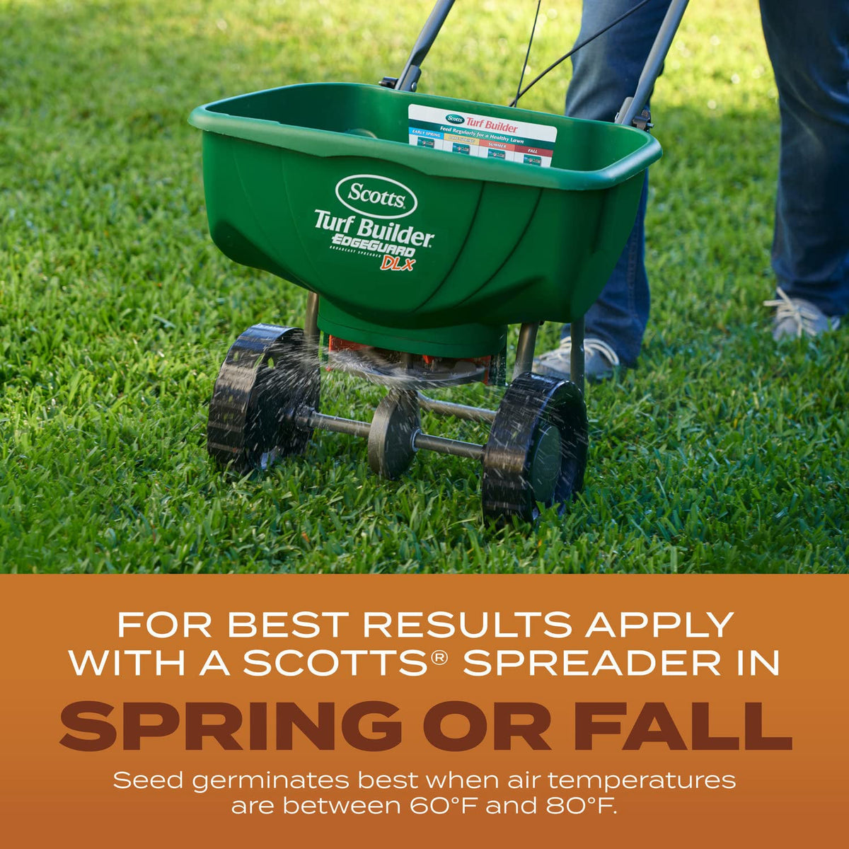 Scotts Turf Builder Grass Seed High Traffic Mix soil and sun arrangement for sunny spots.