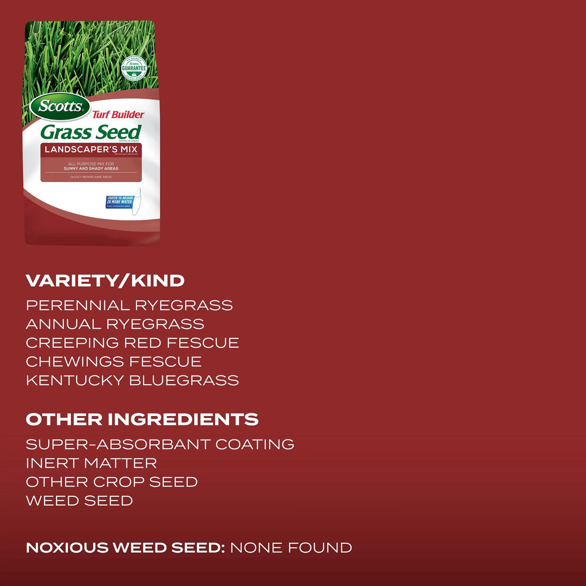 Bag showing 2,800 sq ft overseeding coverage for Scotts Turf Builder Landscaper's Mix.