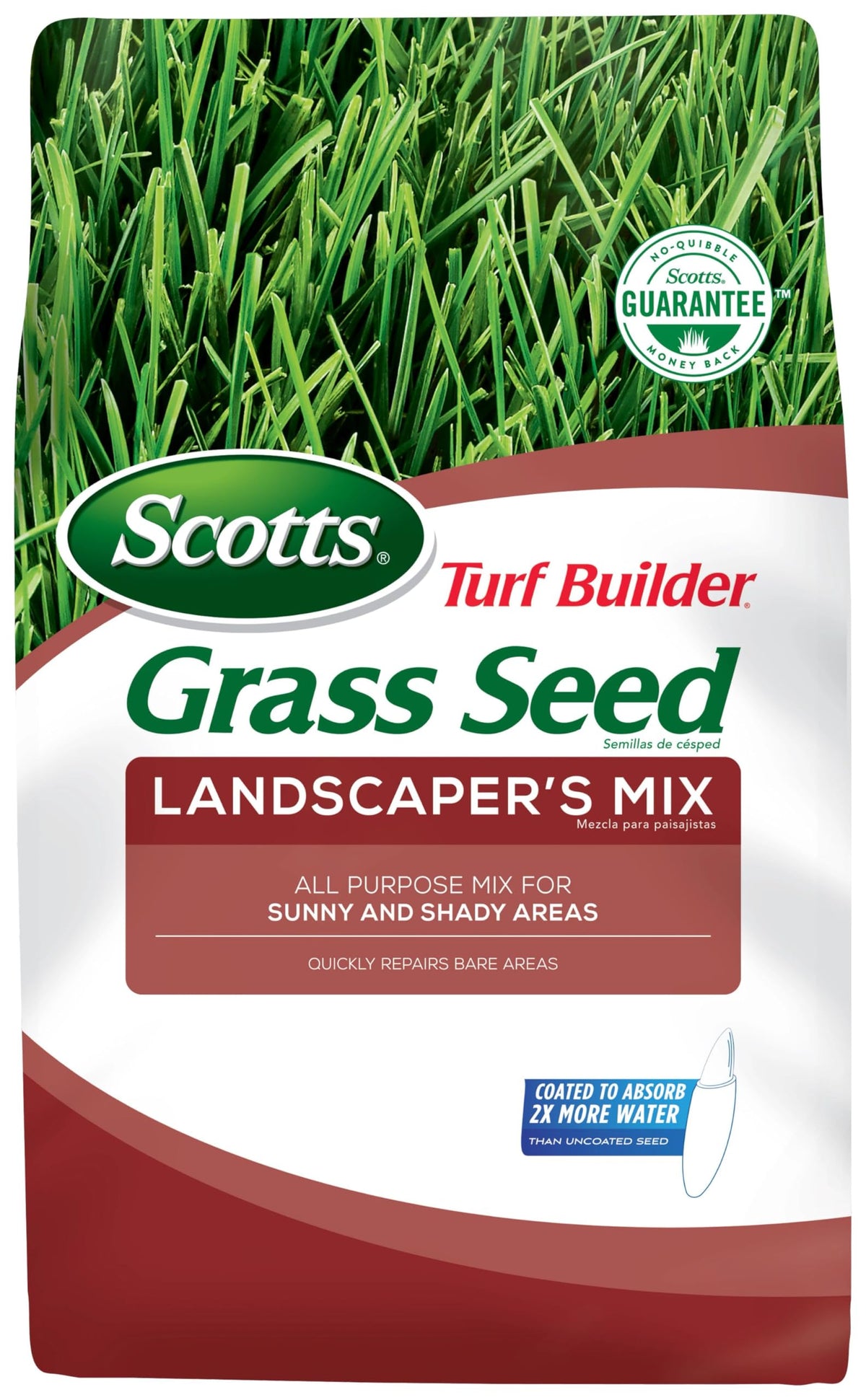Scotts Turf Builder Landscaper's Mix seed blend ready for overseeding bare patches in Northern lawns.