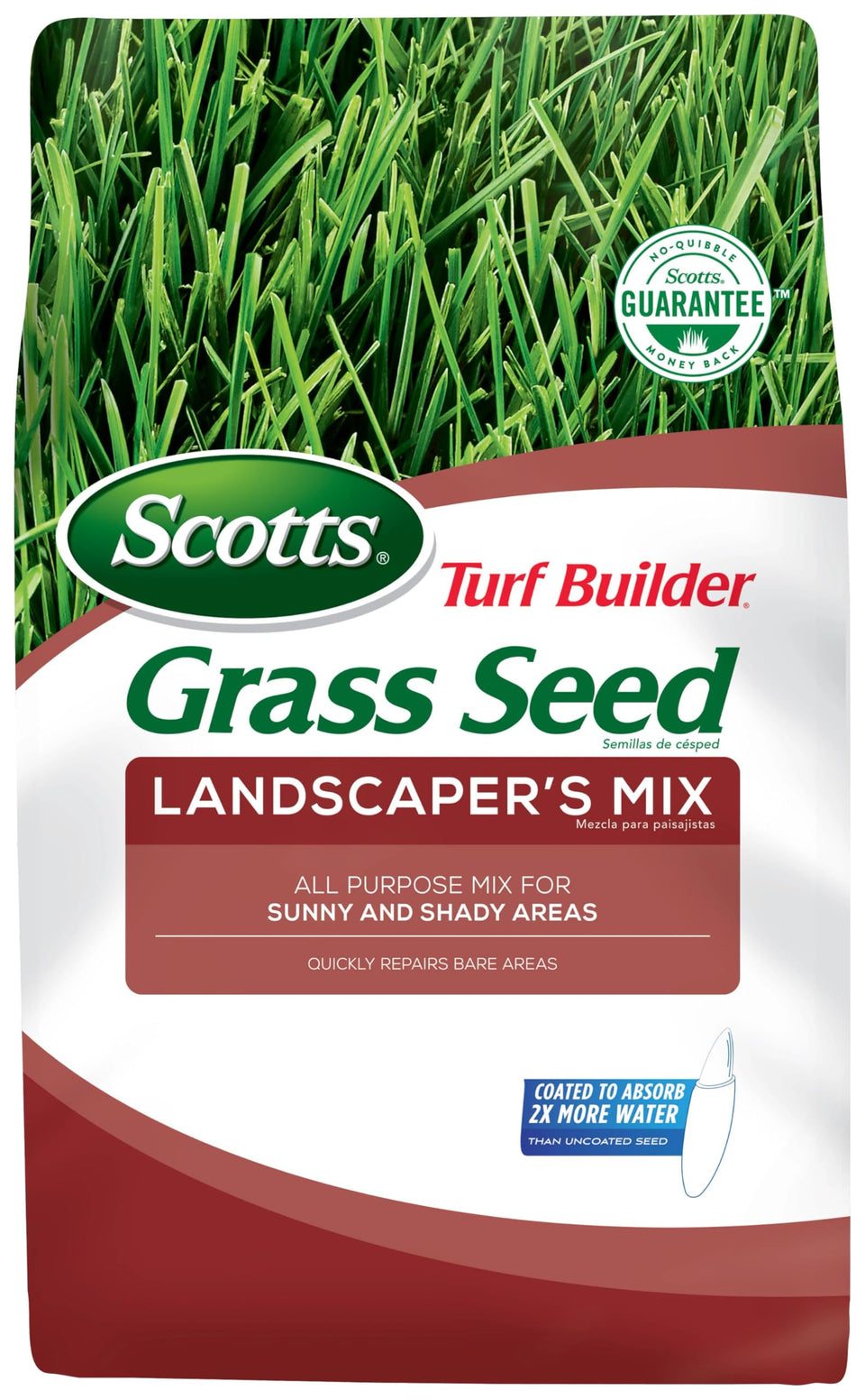 Scotts Turf Builder Landscaper's Mix seed blend ready for overseeding bare patches in Northern lawns.
