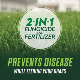 Scotts Turf Builder Healthy Plus bag label closeup; disease protection benefits.