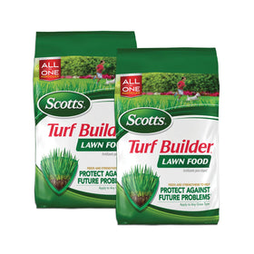 Scotts Turf Builder Lawn Food bag front with two 5,000 sq ft bags for stronger roots.