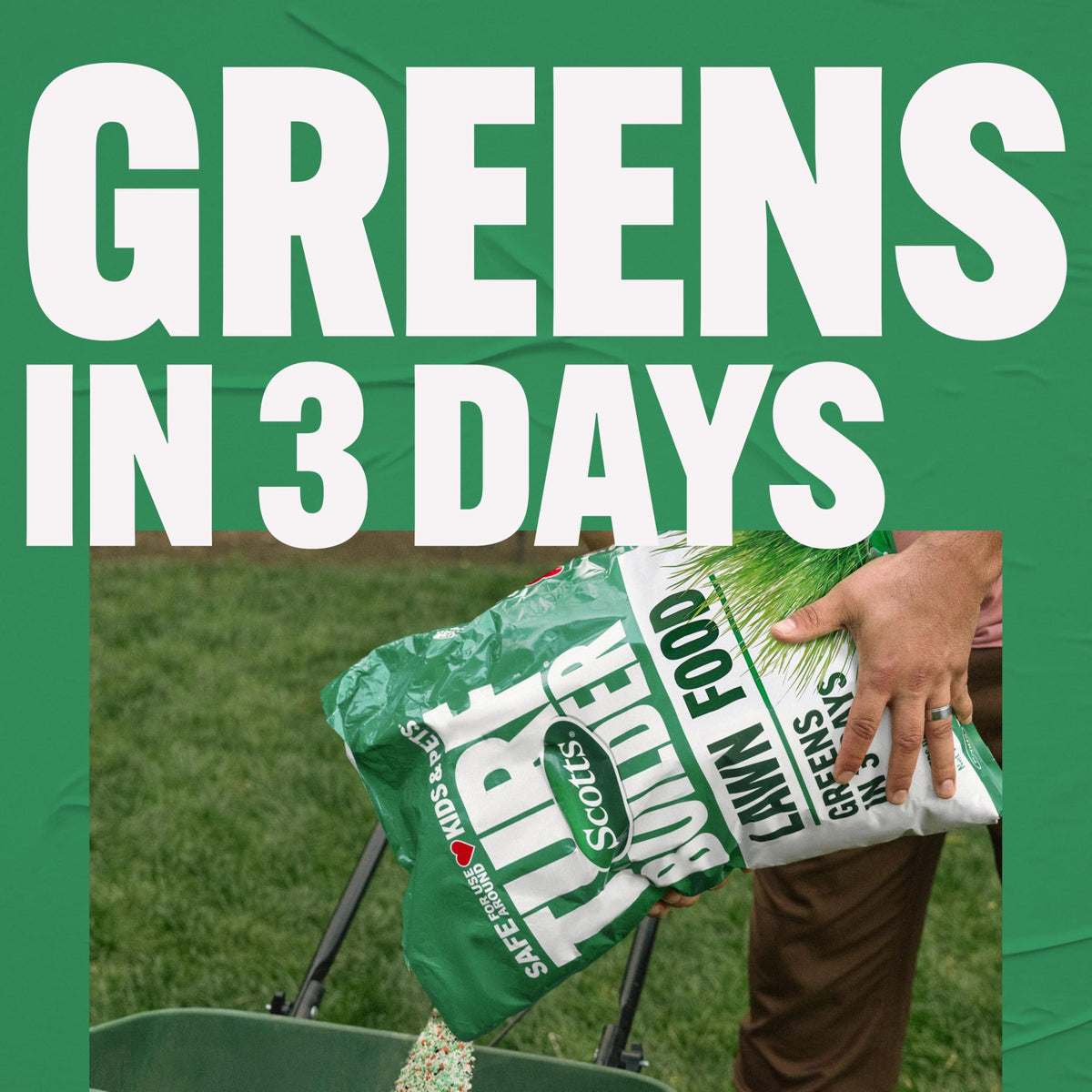 Scotts Turf Builder Lawn Food shown with spreader settings for even coverage.