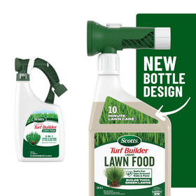 Scotts Turf Builder spray-action shows easy hose-end application.