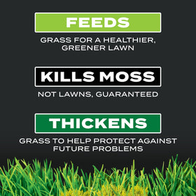 Scotts Turf Builder moss killer and fertilizer showing all-in-one lawn care benefits