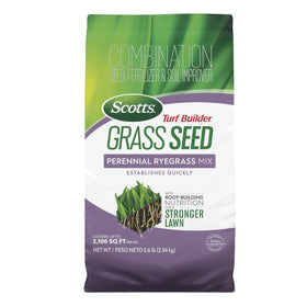 Scotts Turf Builder Perennial Ryegrass Seed bag front for quick lawn establishment