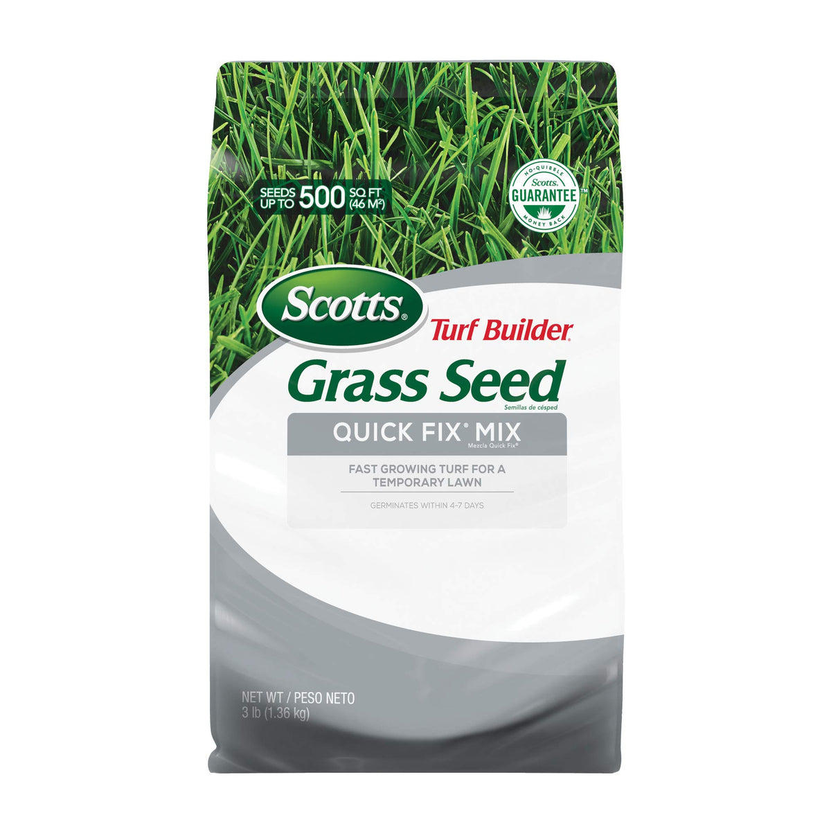 Scotts Turf Builder Quick Fix Mix on a bare lawn spot showing rapid germination