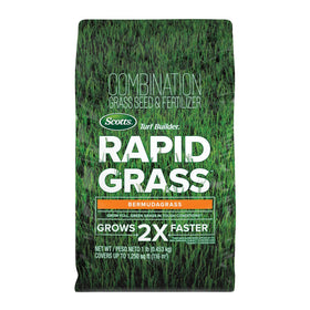 Scotts Turf Builder Rapid Grass Bermudagrass seed bag ready for fast lawn establishment.