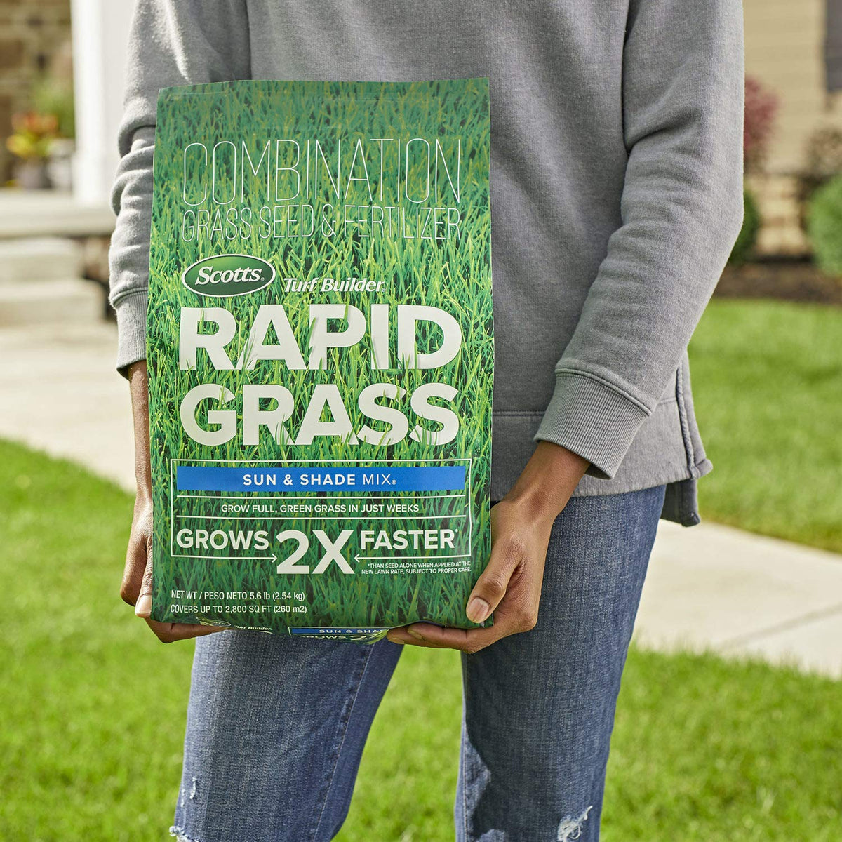 Scotts Turf Builder Rapid Grass Sun and Shade Mix shown with compatible spreader setup
