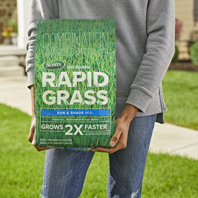 Scotts Turf Builder Rapid Grass Sun and Shade Mix shown with compatible spreader setup