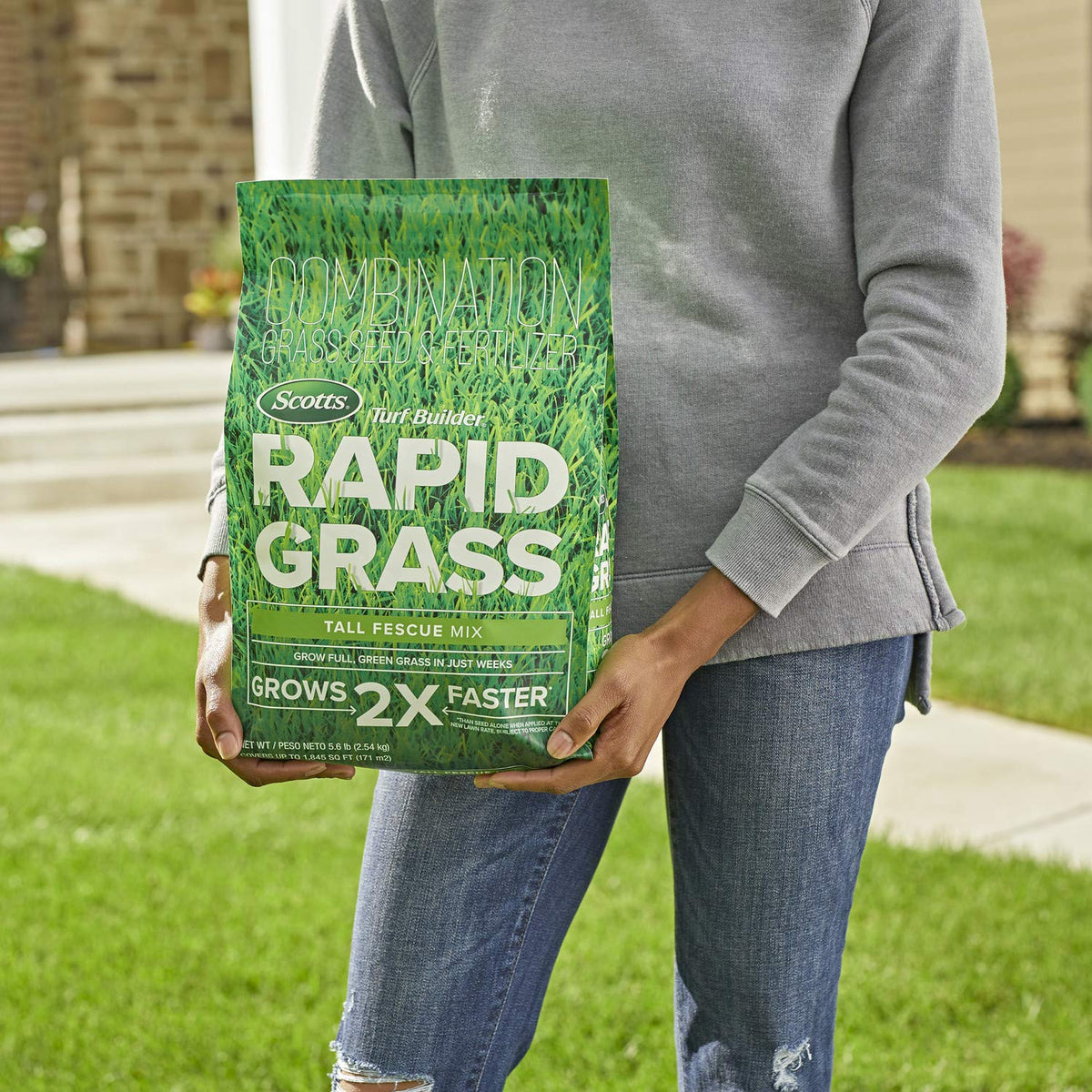 Scotts Turf Builder Rapid Grass Tall Fescue Fertilizer Formula nourishes emerging seedlings for faster green-up.