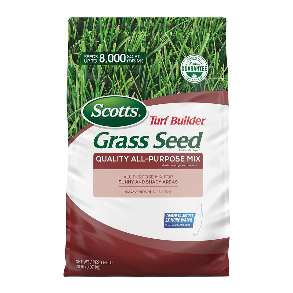 Scotts Turf Builder Seed coated for water absorption boosts germination in varied conditions.