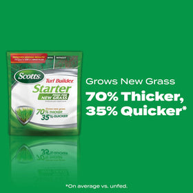 Close-up of Scotts Turf Builder Starter Food label highlighting the formula