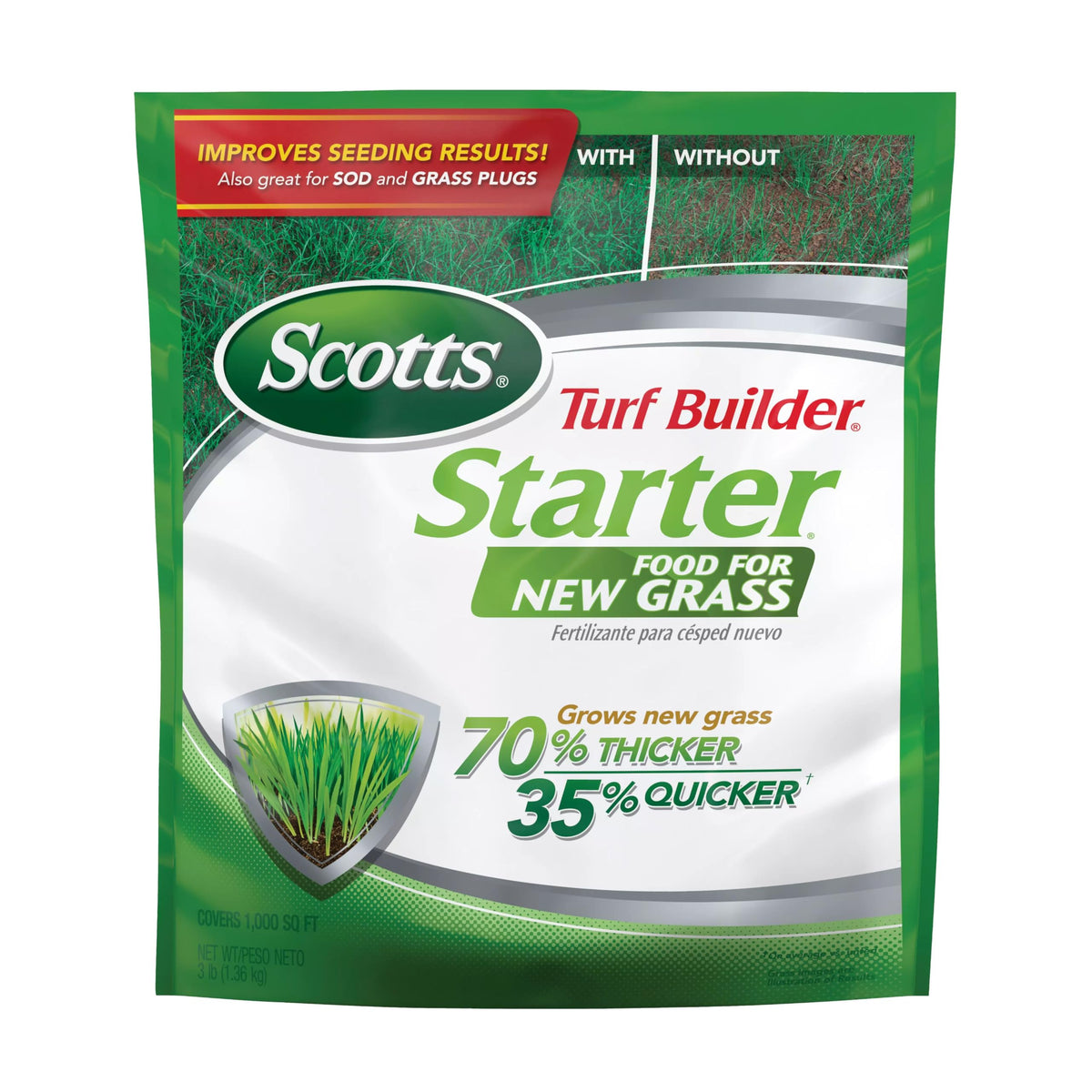 Scotts Turf Builder Starter Food bag for new grass showing initial nourishment for growth