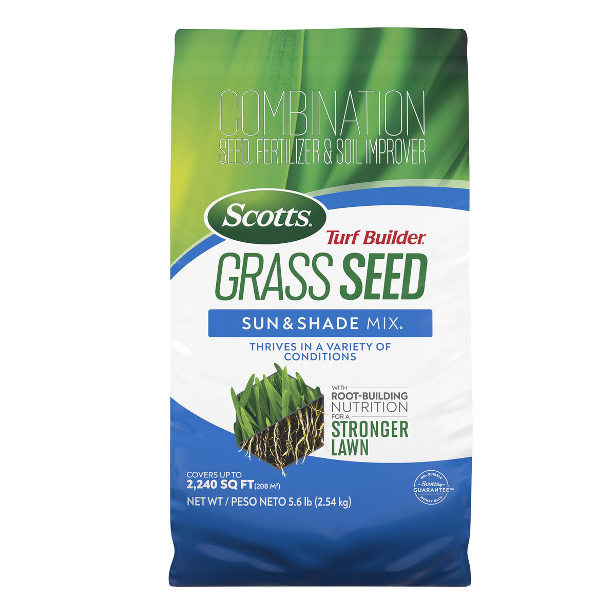Scotts Turf Builder Sun & Shade Mix bag for versatile lawn seeding in sun or shade.