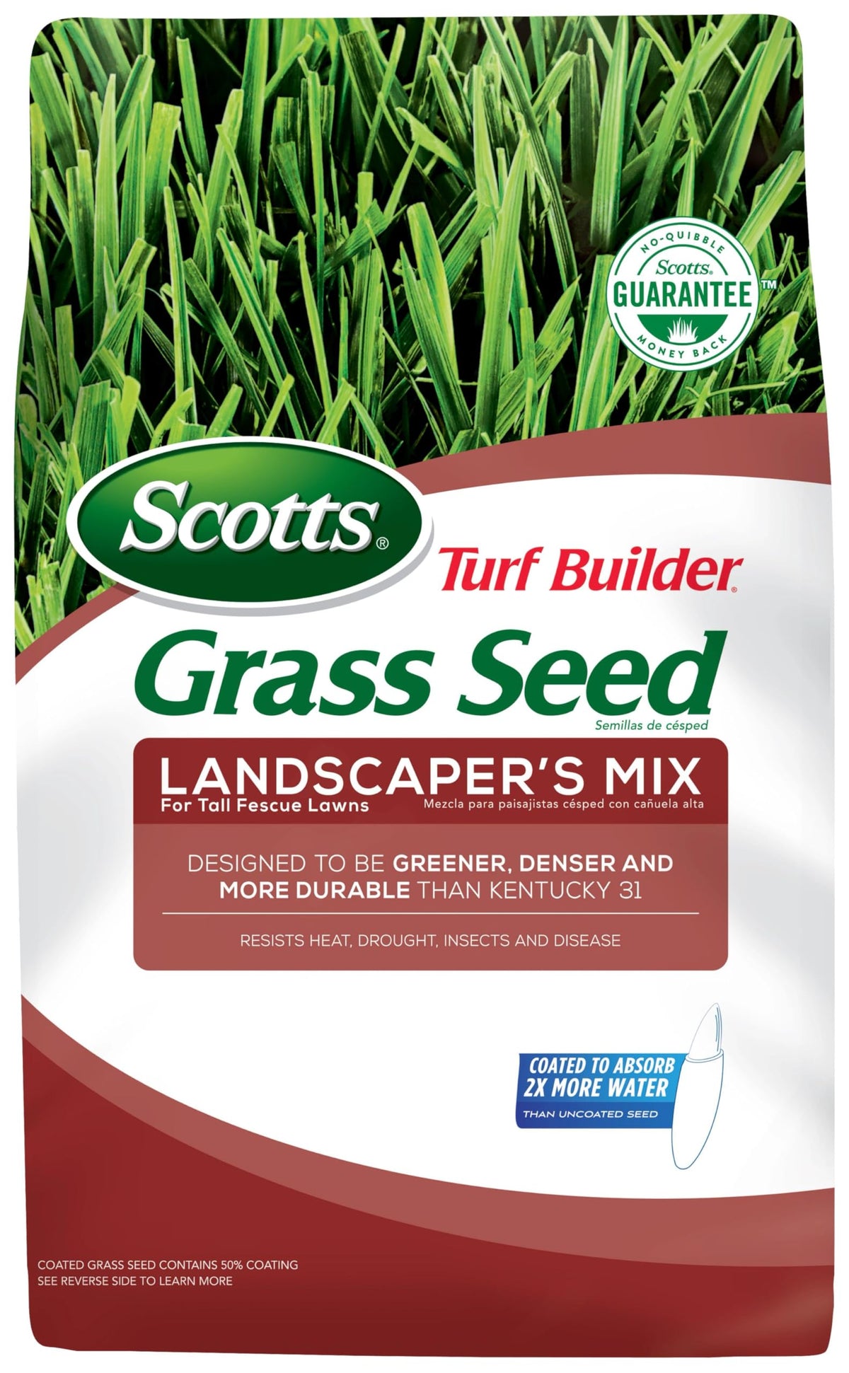 Scotts Turf Builder tall fescue seed bag for sun or shade seeding.