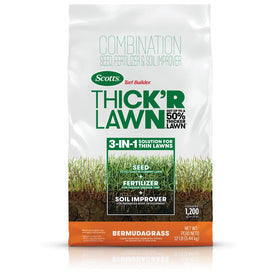 Scotts Thick'R Lawn Bermudagrass bag ready to fill thin spots and boost root growth.