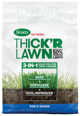 Scotts Turf Builder Thick'R Lawn Sun & Shade bag ready to seed and feed for fuller lawn