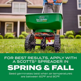 Scotts Turf Builder Thick'R Lawn prep: mowing and raking for seed contact.