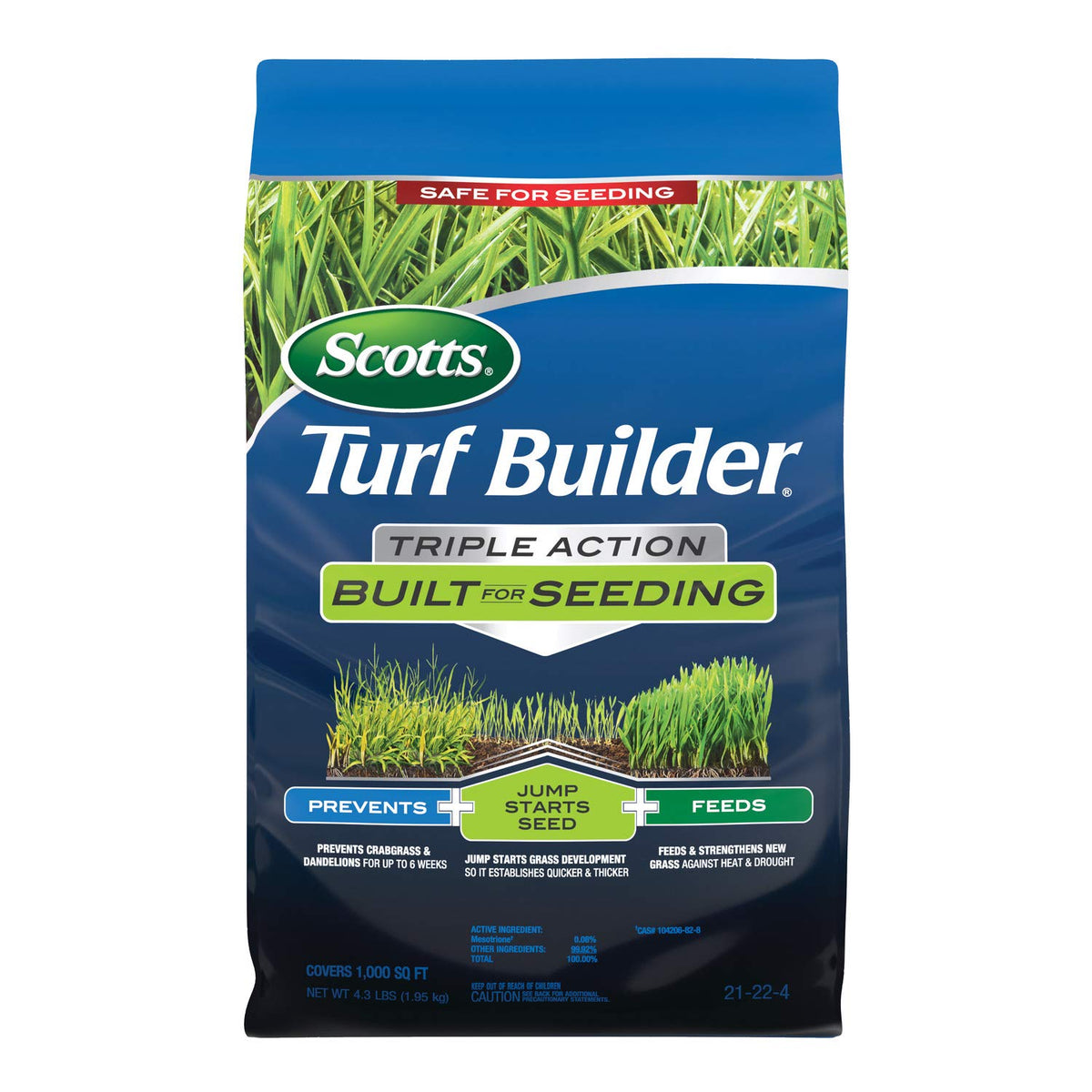 Scotts Turf Builder Triple Action bag ready for new lawn seeding and weed protection.