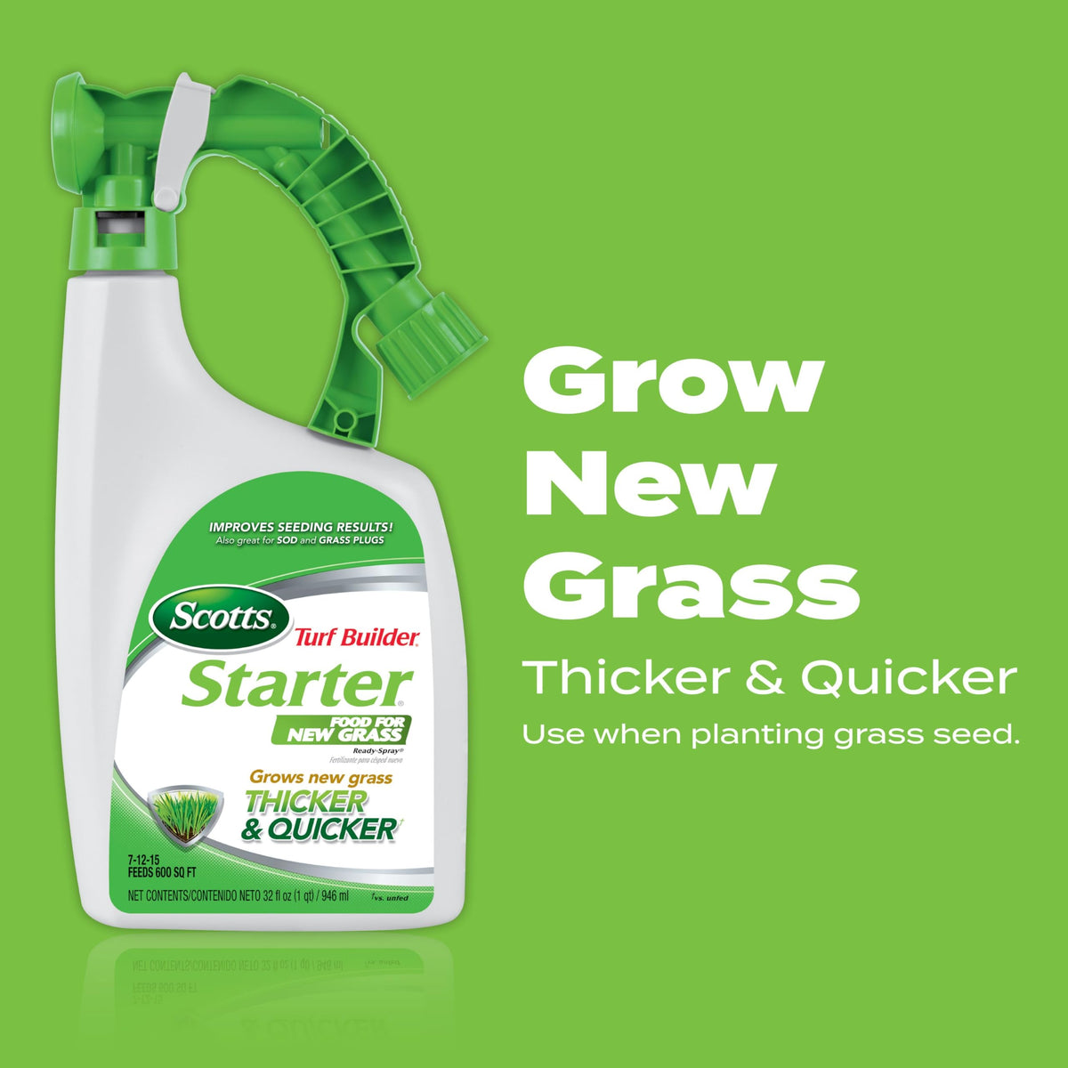 Scotts Turf Builder Triple Action Seeding bottle helps prevent crabgrass and dandelion while feeding.