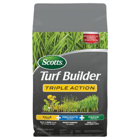Scotts Turf Builder Triple Action1 bag covers 4,000 sq ft with weed control and fertilizer.