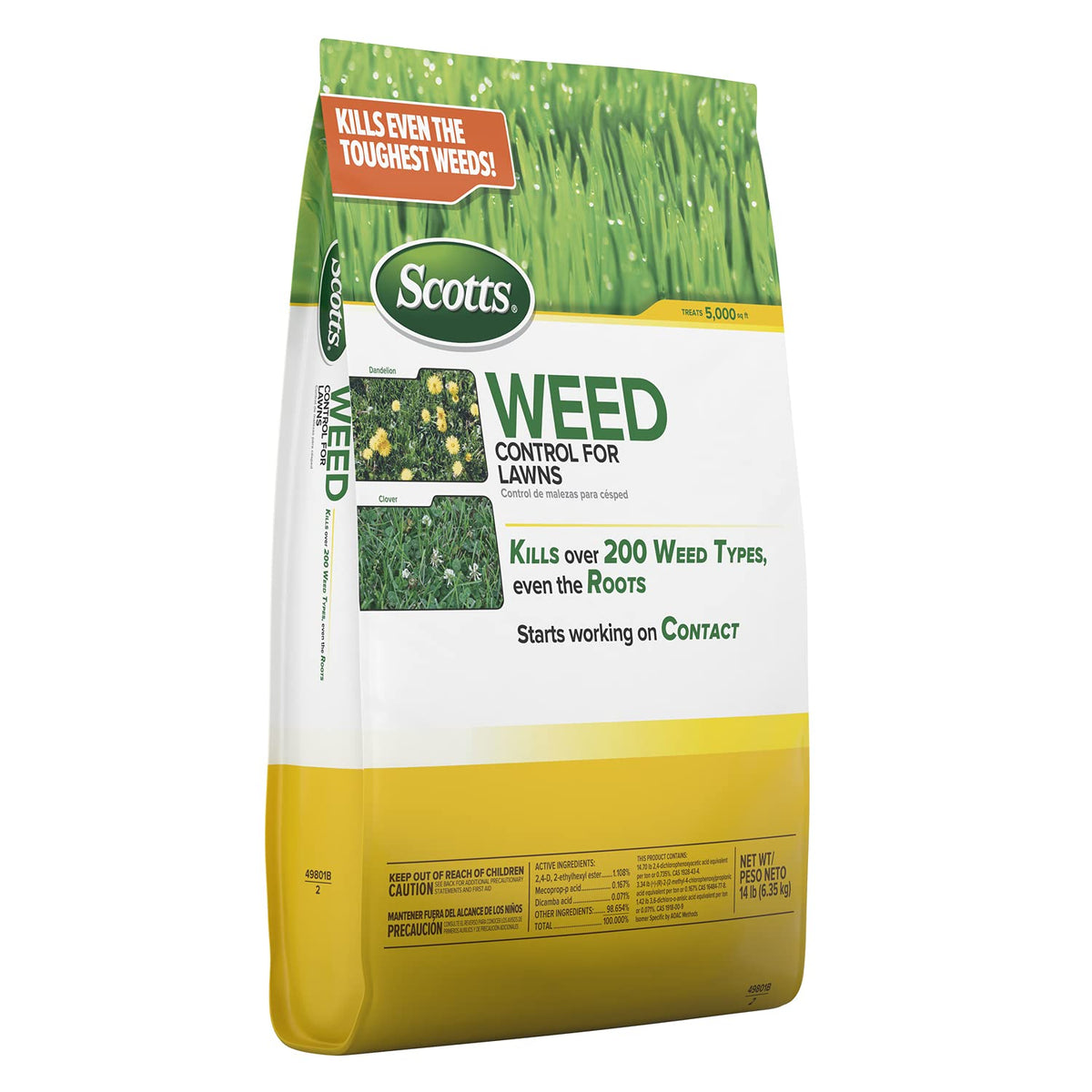 Scotts Weed Control for Lawns helps kill dandelion weed with visible results.