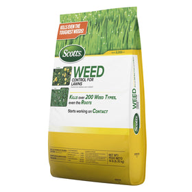 Warning label on Scotts Weed Control for Lawns with application guidelines.