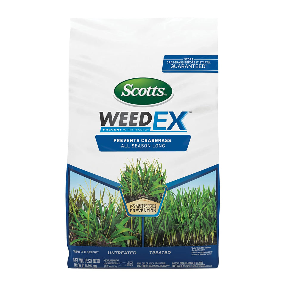 Scotts WeedEx Prevent with Halts stops crabgrass germination for a healthier lawn