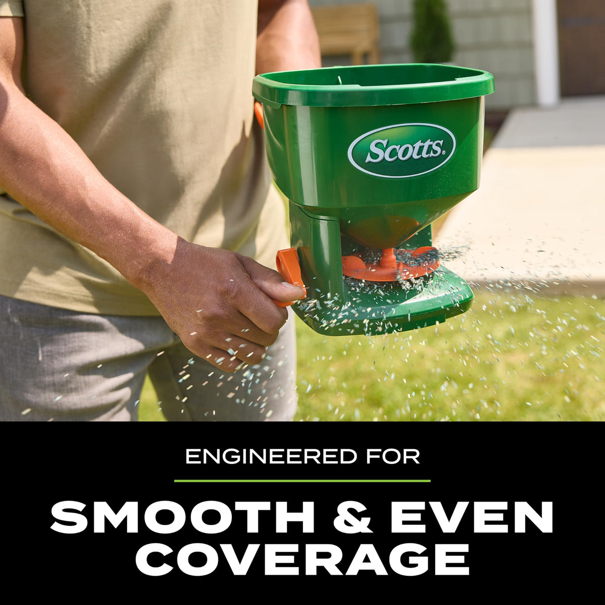 Scotts Whirl applies lawn fertilizer with controlled distribution
