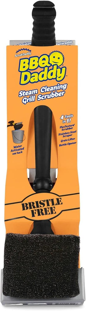 Scrub Daddy BBQ Daddy grill brush with steam-assisted cleaning reaching into grates