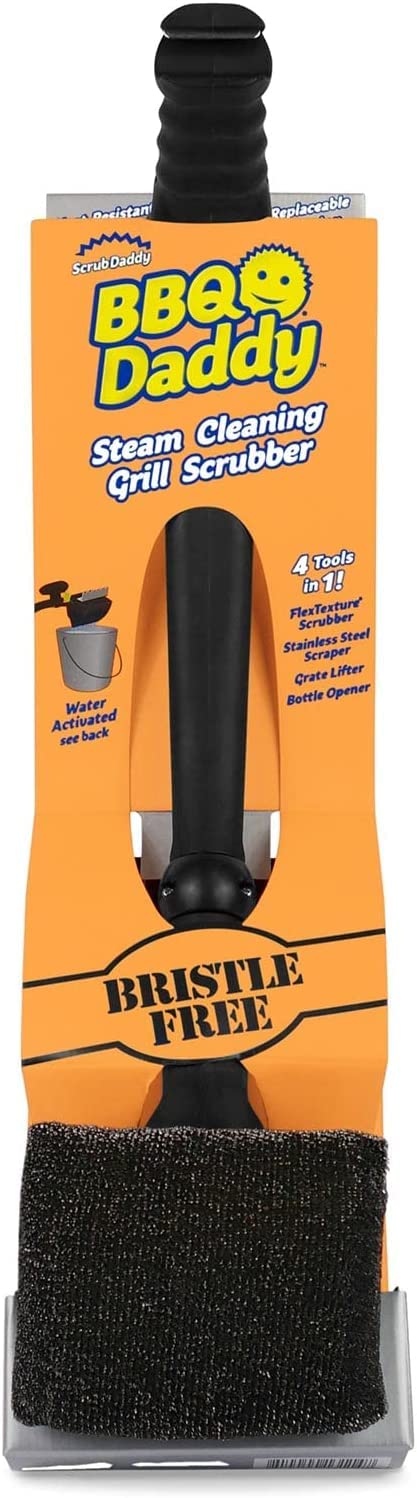 Scrub Daddy BBQ Daddy grill brush with steam-assisted cleaning reaching into grates