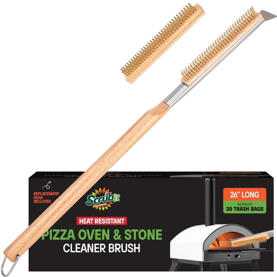 SCRUBIT 26-inch pizza oven brush with scraper for efficient stone cleaning