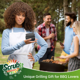 SCRUBIT heavy-duty scrubber pad powers through burnt-on residue on grills.