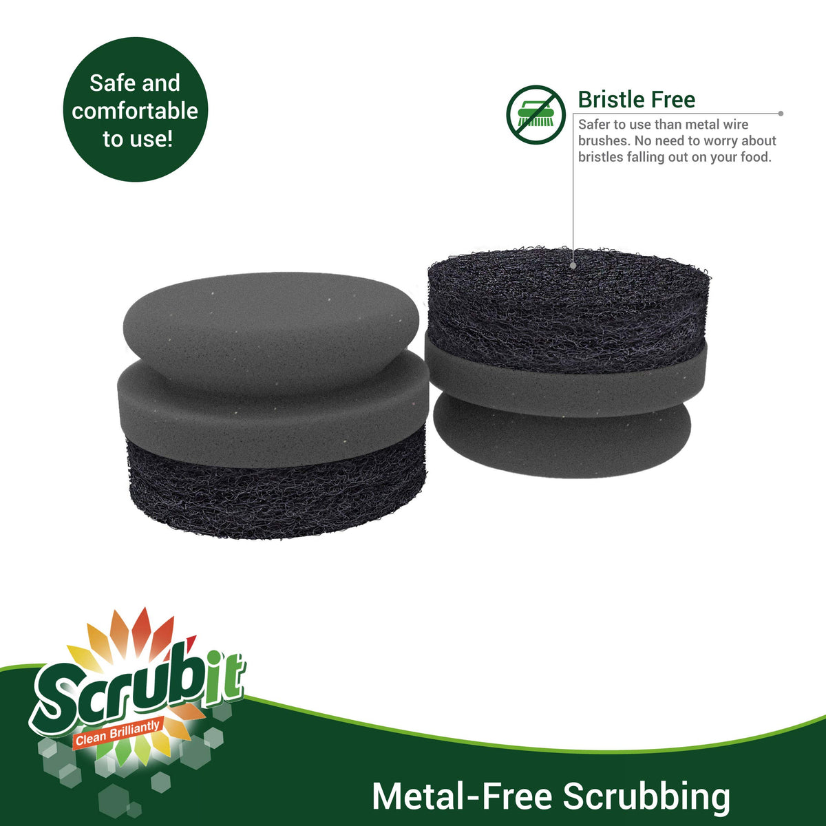 Stainless and porcelain surfaces scrub clean with SCRUBIT pads.