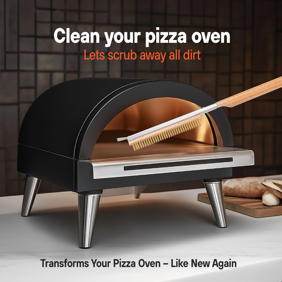 SCRUBIT stainless steel bristles tackle grime on pizza stones quickly