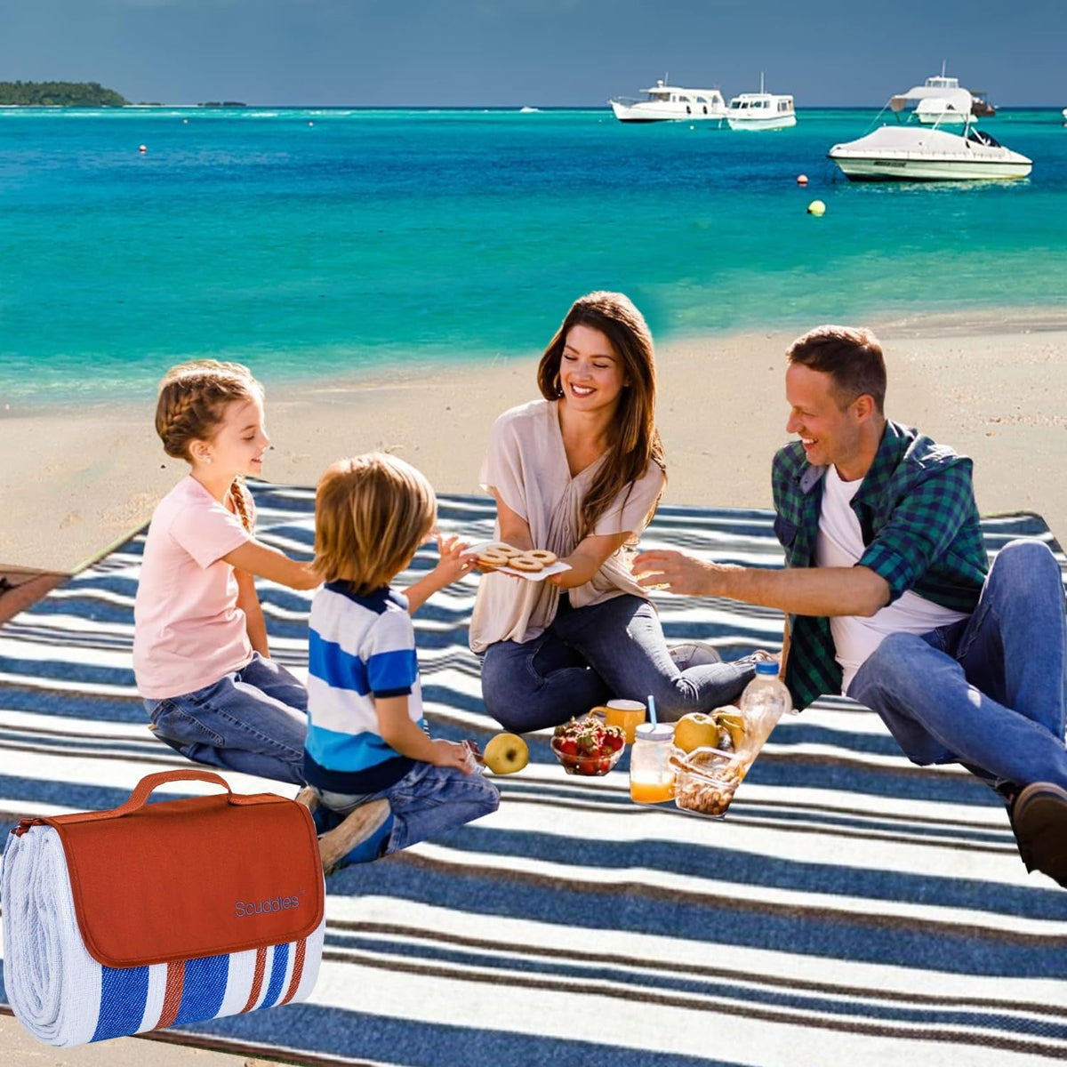 Scuddles extra-large picnic blanket 80x80 offers space for family picnics on grass or sand