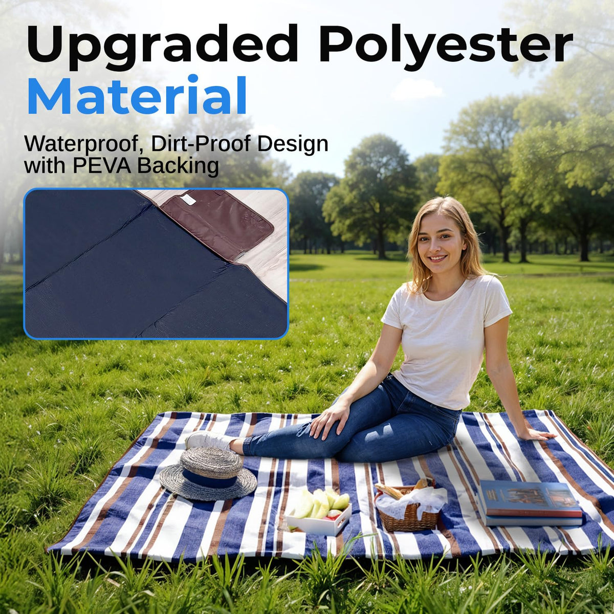 scuddles picnic blanket waterproof bottom protects you from damp grass and sand.