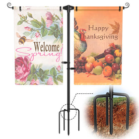 SCWN garden flag stand with four-prong base for stable outdoor display