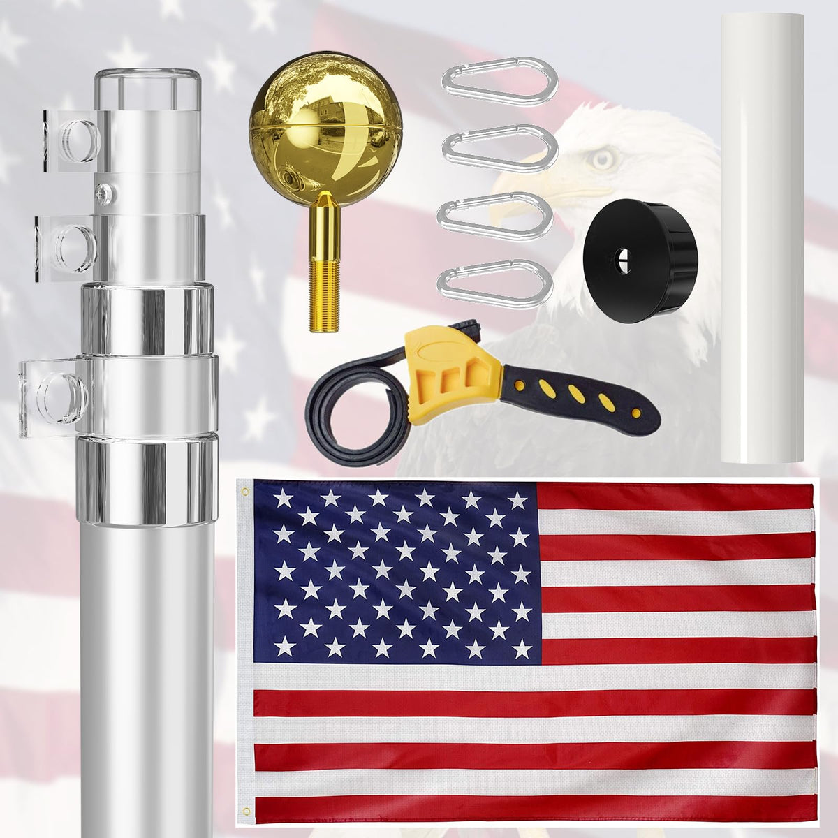 SCWN heavy-duty flag pole with installation accessories for quick setup